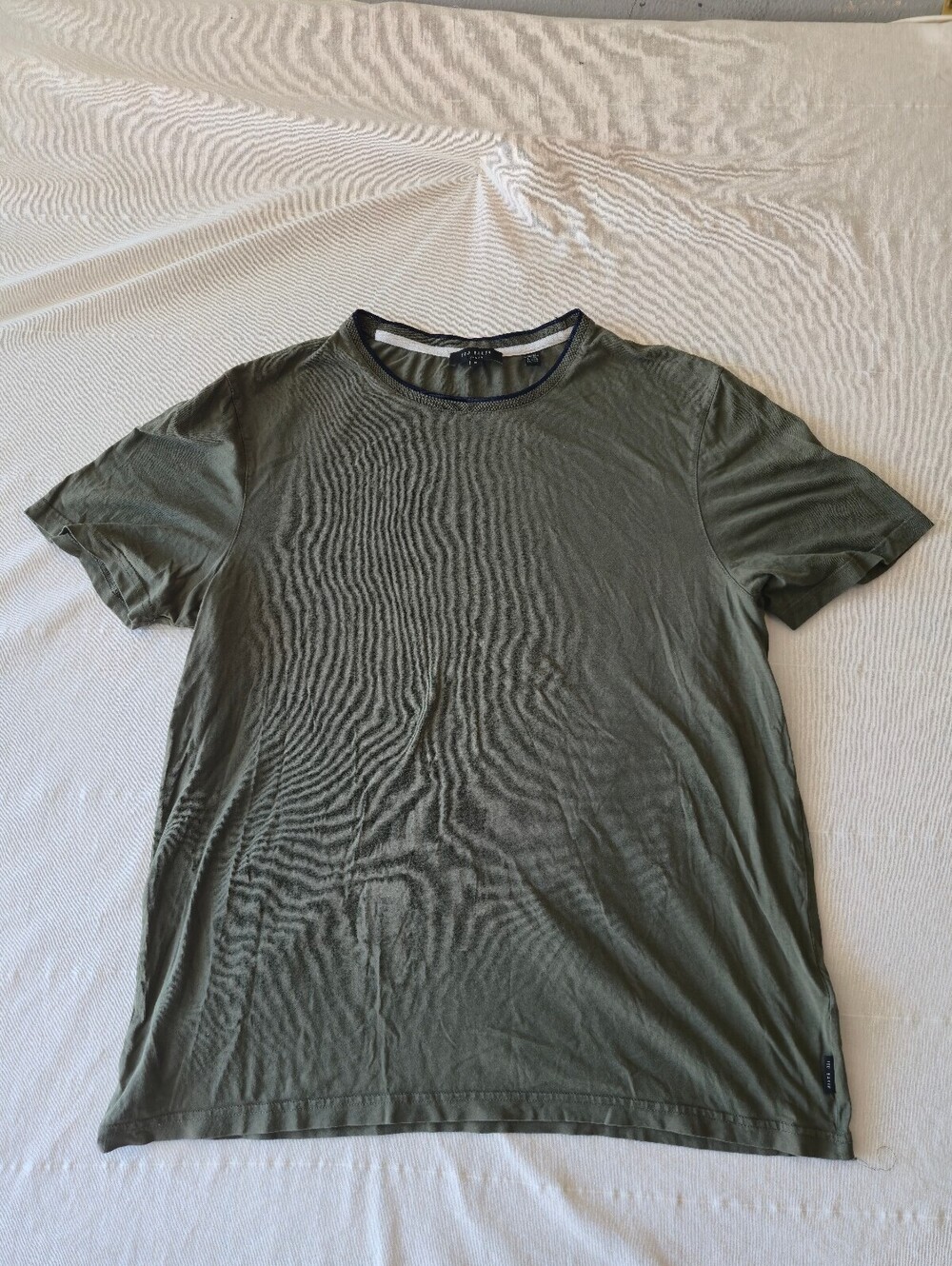 Ted Baker London Olive Green Cotton & Rayon Blend T-Shirt Size 6